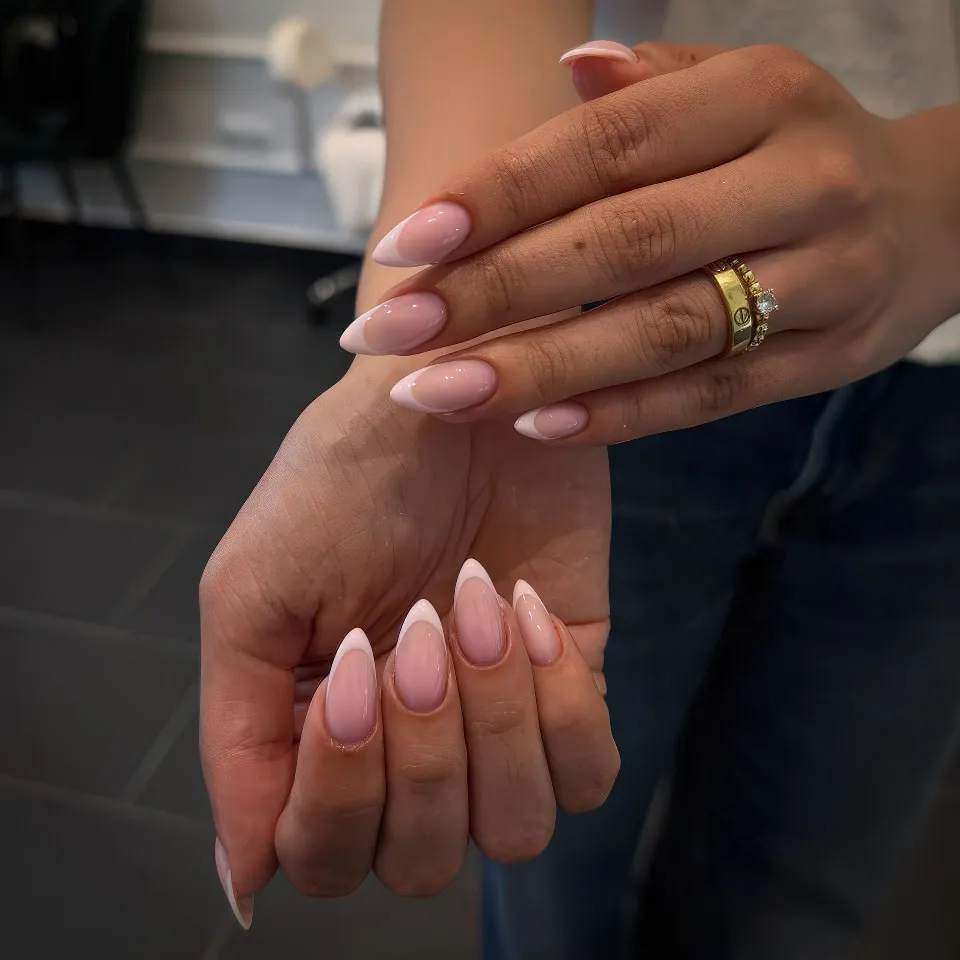 White French tip almond nail extensions