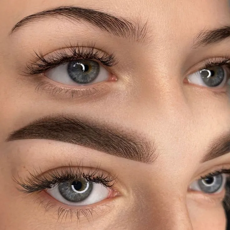 Brow shaping and tint result — defined, natural-looking eyebrows
